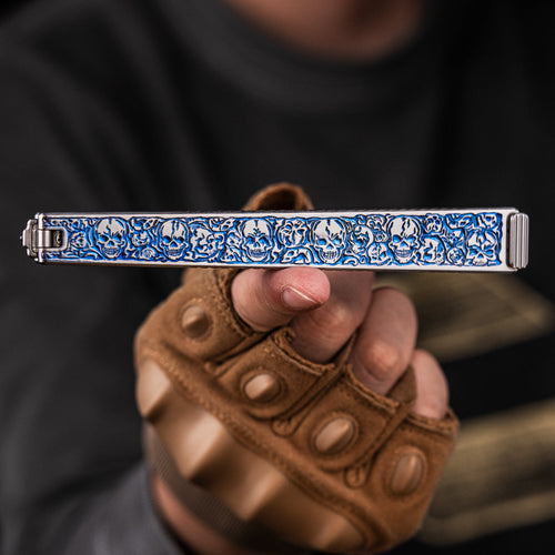 Skull Engraved Titanium Folding Saw