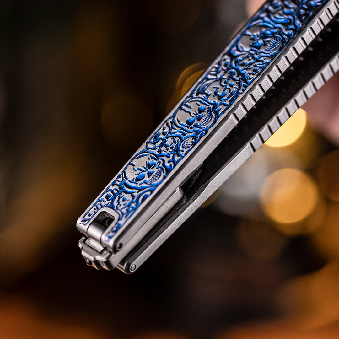Skull Engraved Titanium Folding Saw