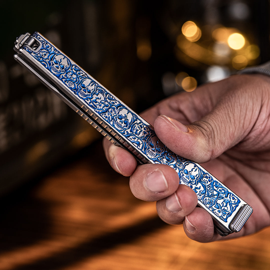 Skull Engraved Titanium Folding Saw
