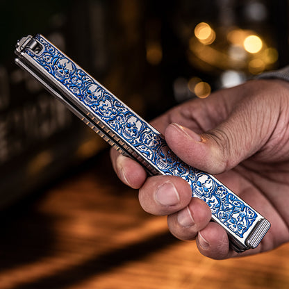 Skull Engraved Titanium Folding Saw