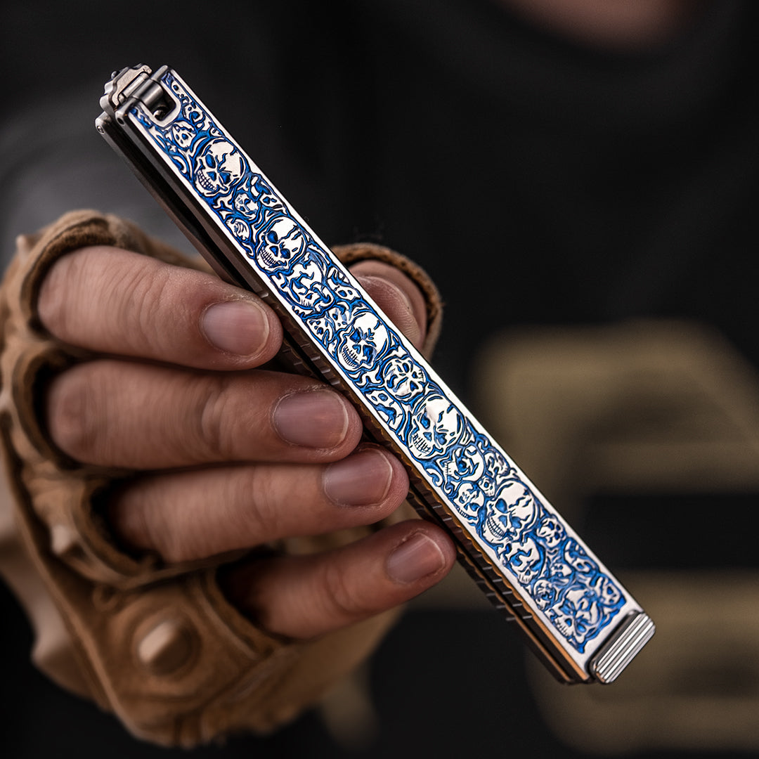 Skull Engraved Titanium Folding Saw