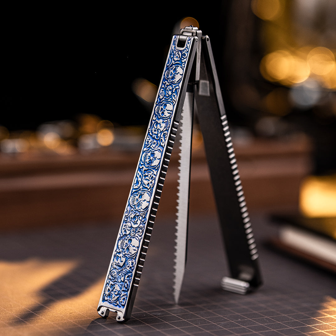Skull Engraved Titanium Folding Saw