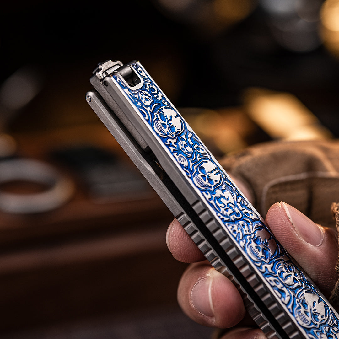Skull Engraved Titanium Folding Saw