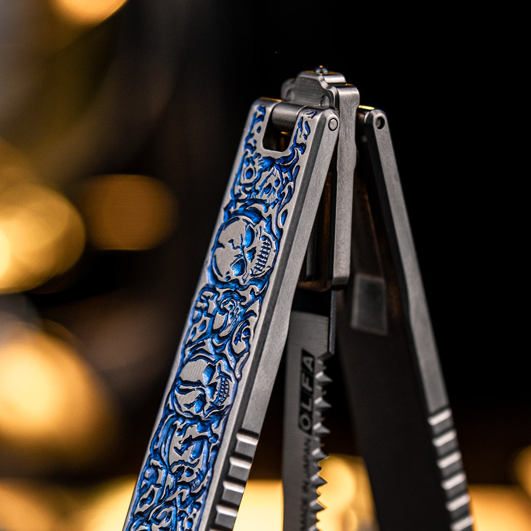 Skull Engraved Titanium Folding Saw