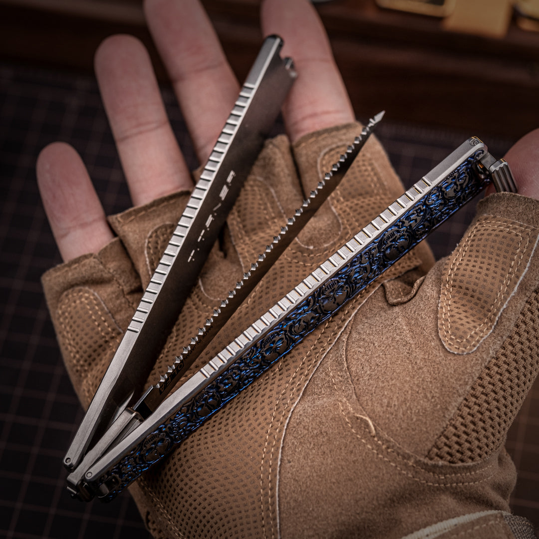 Skull Engraved Titanium Folding Saw